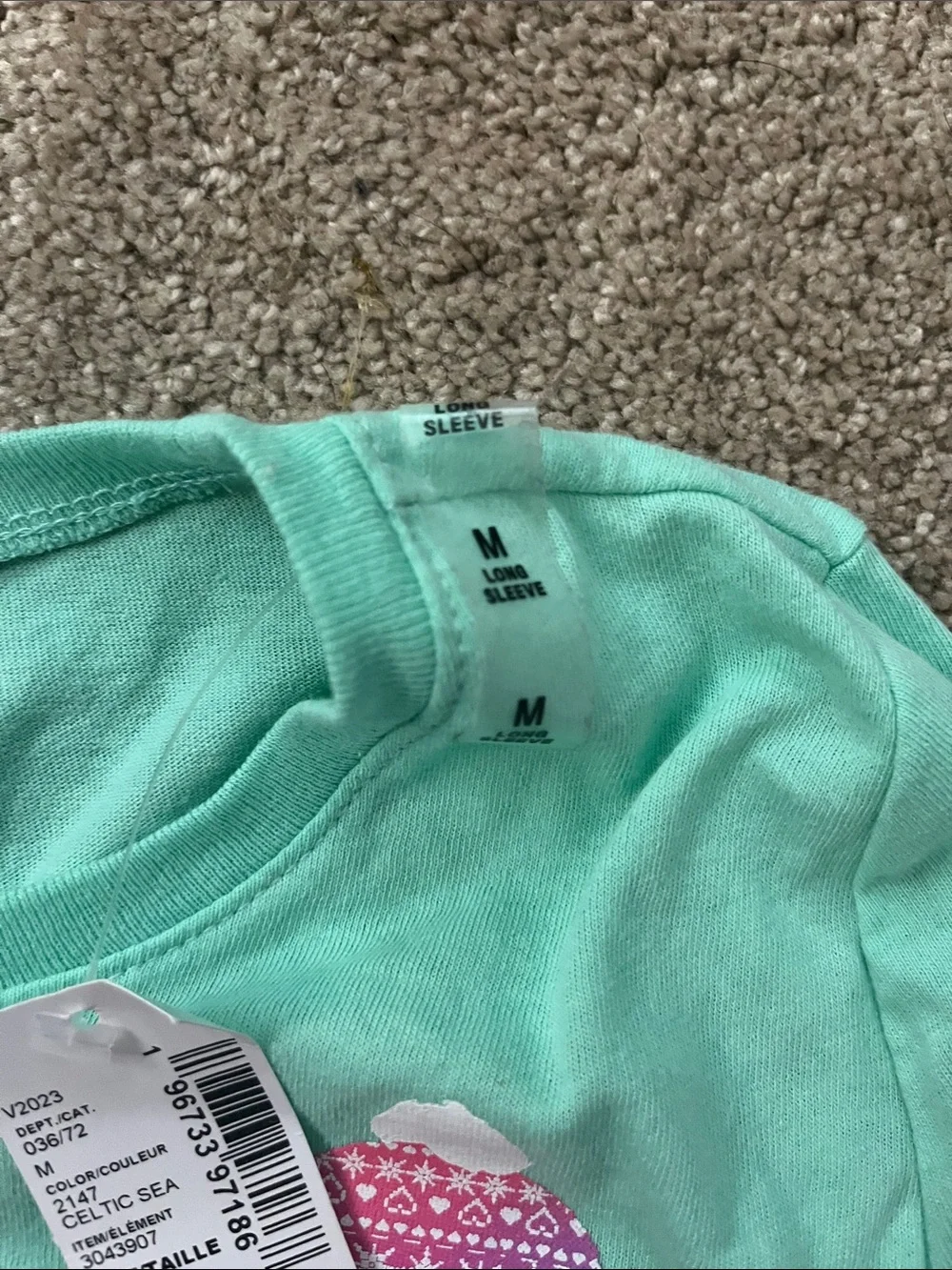 The Children's Place Mint Green Long Sleeve Tee with Pink & Purple Graphic Girl